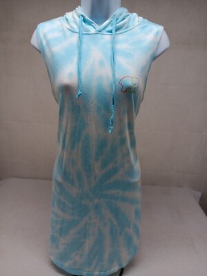ivory ella dress Ivory Ella Womens Med Blue Tie Dye Hooded Sleeveless Sweatshirt Dress  Elephant