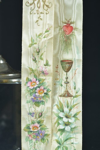 Anciens Signets de communion fin 19ème, décors peints fleurs calice Sacré Coeur - Photo 4 sur 6