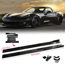 For Chevy Corvette C6 86.6'' Side Skirt Extension Lip Rocker Panel Glossy Black