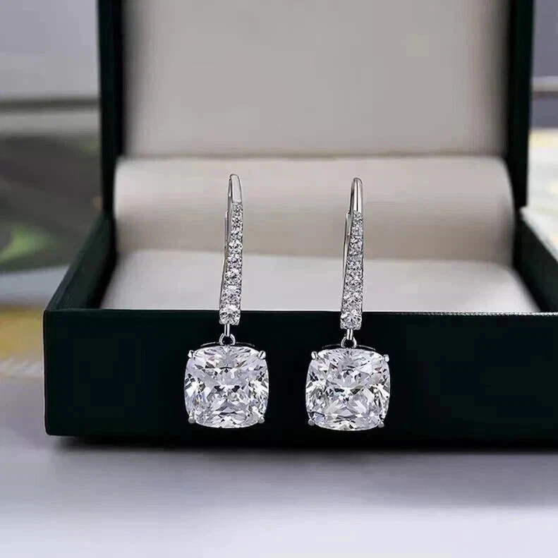 4.20 Ct Cushion-Cut VS/G Lab Grown Diamond Hoop Drop Earrings Platinum 950 - Image 3 of 4