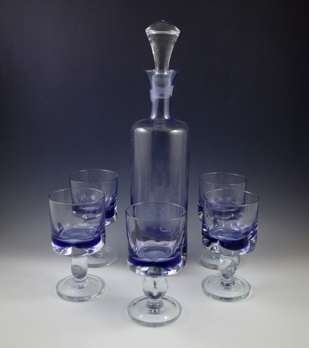 DECANTER SOMMERSO VETRO DI MURANO ITALIA METÀ SECOLO 5 CALICI AMETISTA F.POLI  - Foto 1 di 12