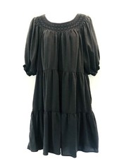 OLD NAVY WOMEN'S PUFF SLEEVE BOHO EMBROIDERED LAYERED DRESS SIZE LG PANTHER GRAY