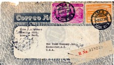 Peru 3 stamp used on Registered Adv cover to USA 1939 Lot#b3018