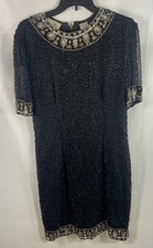 Laurence Kazar Women's Vintage 90s Black Silk Beaded Sequined Evening Dress Sz L