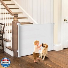 Retractable Baby Gate for Stairs, 55" Wide Mesh Dog Gate, Safe, Sturdy, Easy