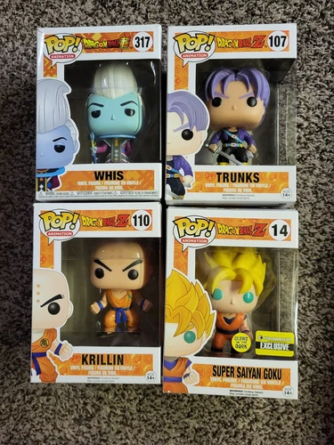 Funko Pop! Dragon Ball Z Lot Of Four Pops Goku, Krillin, Trunks, Whis