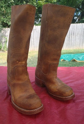 Vintage Frye Campus 14L Bananenleder hohe Stiefel 77050D eckige Zehenpartie Damen 7M Western