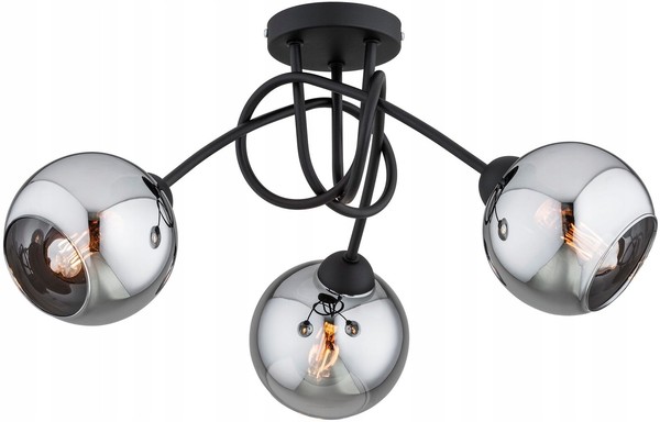 Deckenlampe 3-Flammig Rauchglas Schwarz E27 B:40 Cm Deckenleuchte Schlafzimmer-image