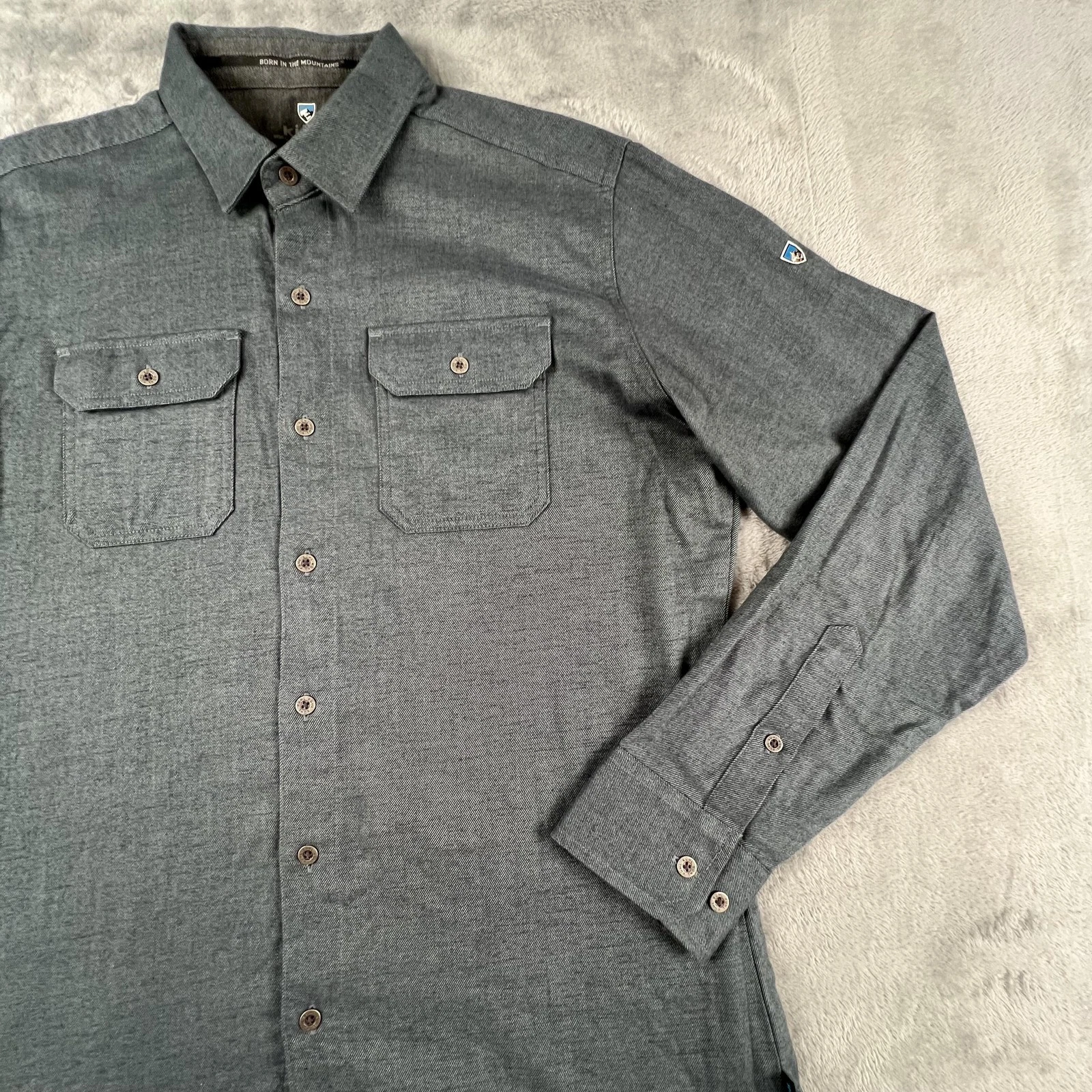 Kuhl Dillingr Flannel Shirt Mens Medium Blue Long Sleeve Button Up Twill Hike