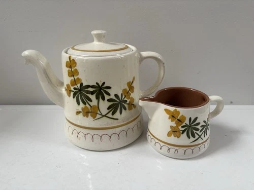 Stangl Pottery USA Golden Blossom Teapot & Creamer