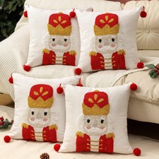 2 Pcs 18x18 Inch Christmas Embroidered Nutcracker Throw Pillow Covers Xmas De...