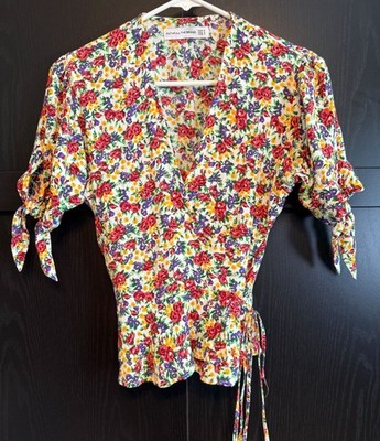 Faithfull The Brand Lucy Floral Wrap Peasant Blouse Size 4 Short Tie Sleeve Boho