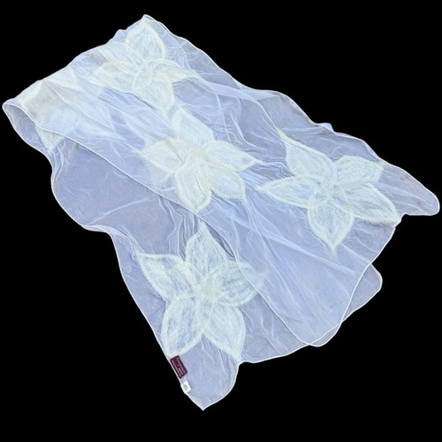 Pomegranate Moon Winter Flower Scarf Cream Flowers Felted over Chiffon Silk Wool