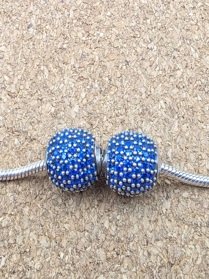 2 X Thomas Sabo Crushed Pave Blue Karma Sterling Silver Charm Beads - Image 2 of 3