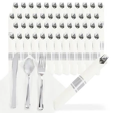 Spec101 Plastic Silverware in Silver Color - 300pk Pre Wrapped Plastic Cutlery