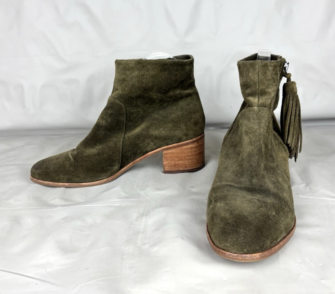 miss albright boots 6.5 Leather Olive Green Tassle Zipper Pull 2\