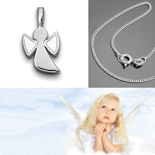 Baby Taufe Kinder Kommunion Engel Mit WeißEn FlüGel Echt Silber 925 Mit Kette-image