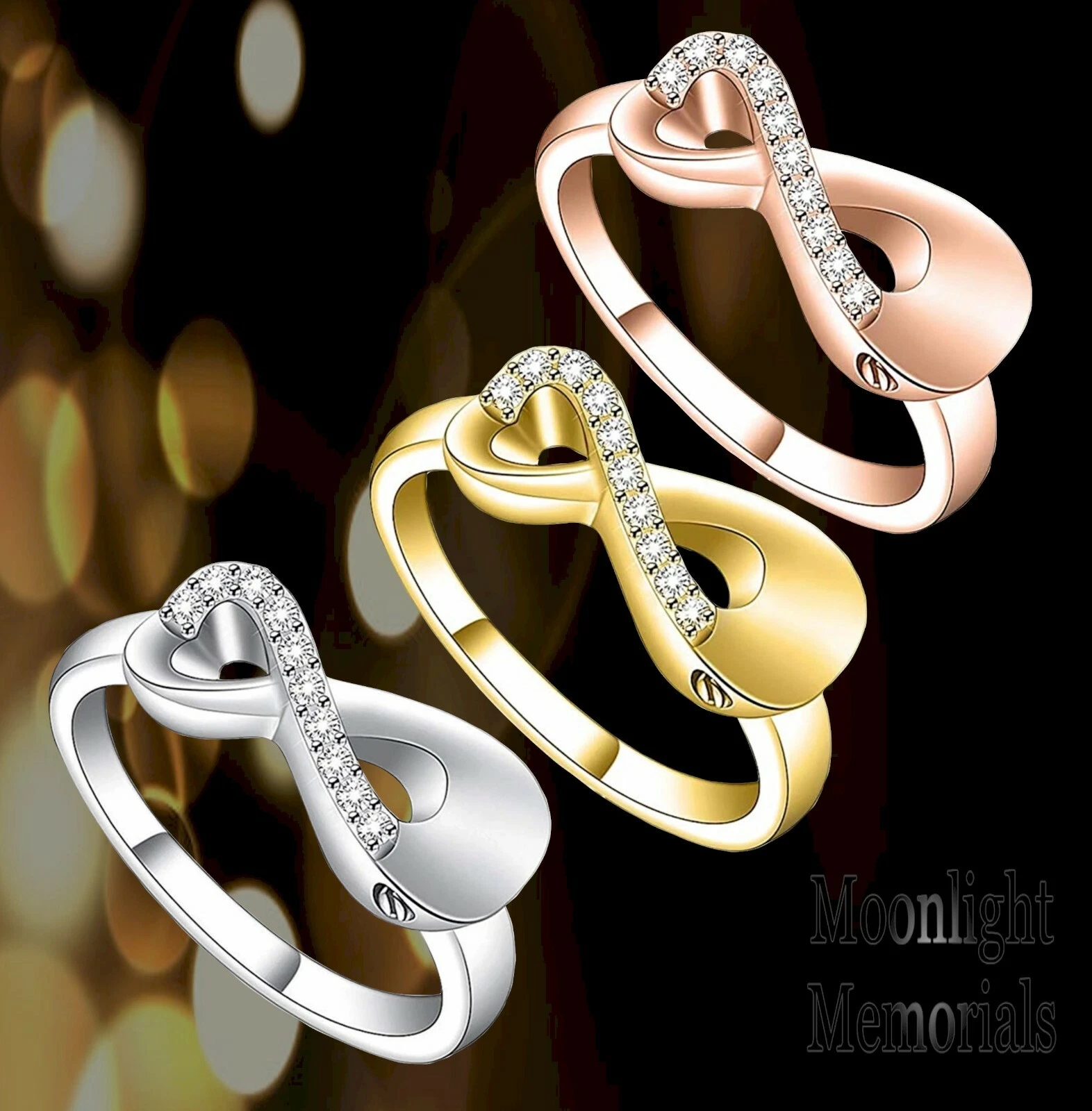 New Infinity Forever Crystal Heart Cremation Ashes Urn Memorial Keepsake Ring