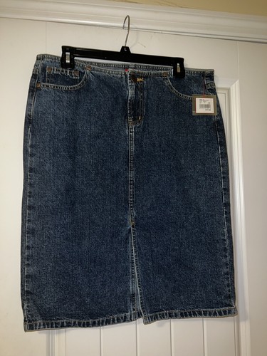 NWT mossimo blue denim knee length skirt with slit size 13 modest