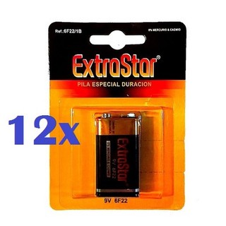 Confezione 12 Pile Batterie Extrastar 9V 6F22 Sus