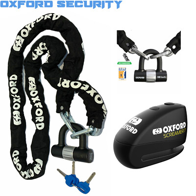 Oxford Motorrad HD Kette 1,5m Motorrad Screamer7 Alarm Scheibenschloss Sicherheit Set
