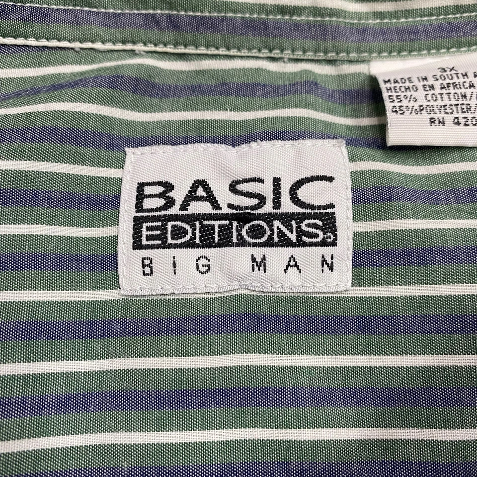 Basic Editions Mens Dress Shirt sz XL Green Blue Striped Lightweight Regular Fit - Image 3 of 4