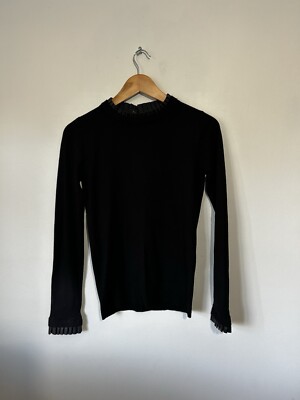 Siani Milano Damen Pullover Pulli schwarz Rüschen Kragen Gr. XS