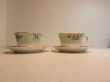 Rare Noritake M Cup & Saucers Hand Painted Floral w/Gold Made in Japan Two