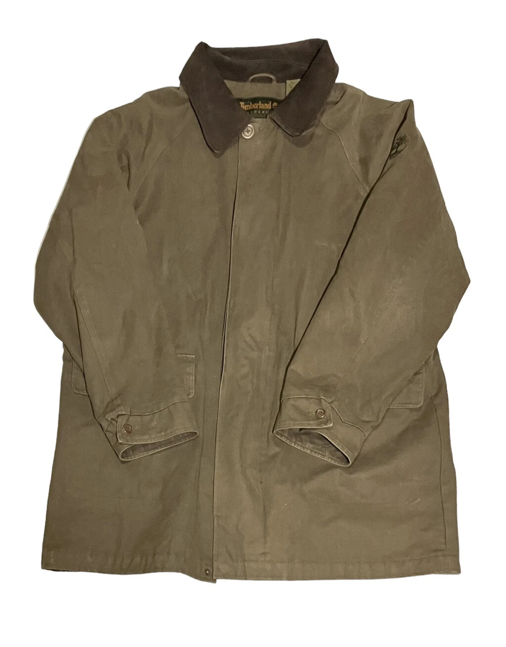 Timberland Weathergear Jacket LARGE Olive Green Canvas Cordaroy Collar