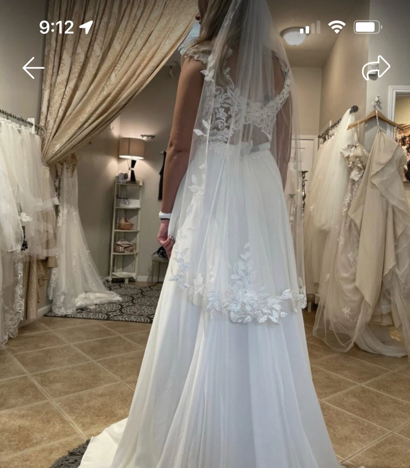 Justin Alexander adore vestido de novia etiqueta talla 14 calle talla 4 encaje marfil Foto 3 de 4