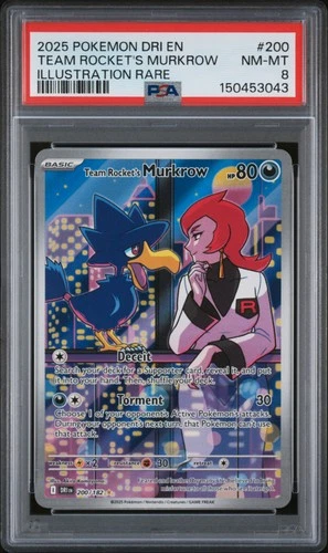 2025 POKEMON DESTINED RIVALS ILLUSTRATION RARE #200 TEAM ROCKET'S MURKROW PSA 8