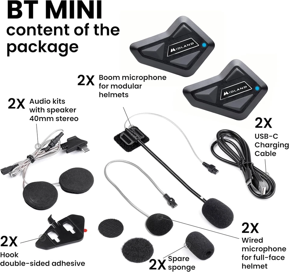 Midland BT Mini Motorcycle Bluetooth Rider Helmet Intercom System 2 Pack IPX6 - Image 4 of 4