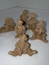 Vintage Carved Pecan Wood Clown Band Figurines Set Of 6 NC Pecan Art
