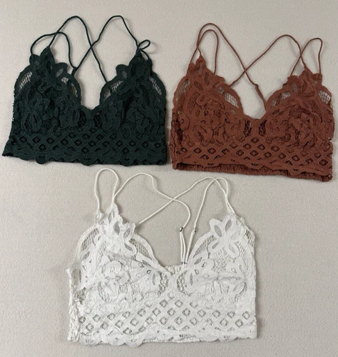Free People FP ONE Adella Bralette Floral Crochet Lace Crop Top Lot Set Size L