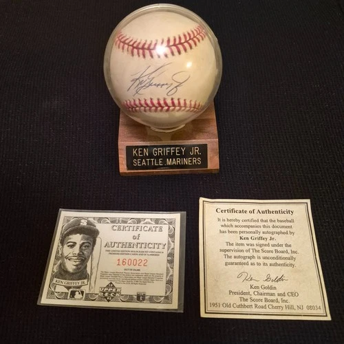 Ken Griffey Jr Autograph Baseball With 2 COA's Custom Nameplated Display HOF MLB