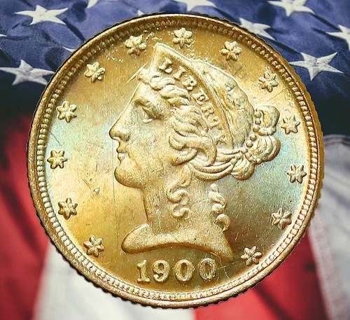 1900 $5 Five Dollar Liberty Head Half Eagle Gold Plated Novelty Coin Restrike