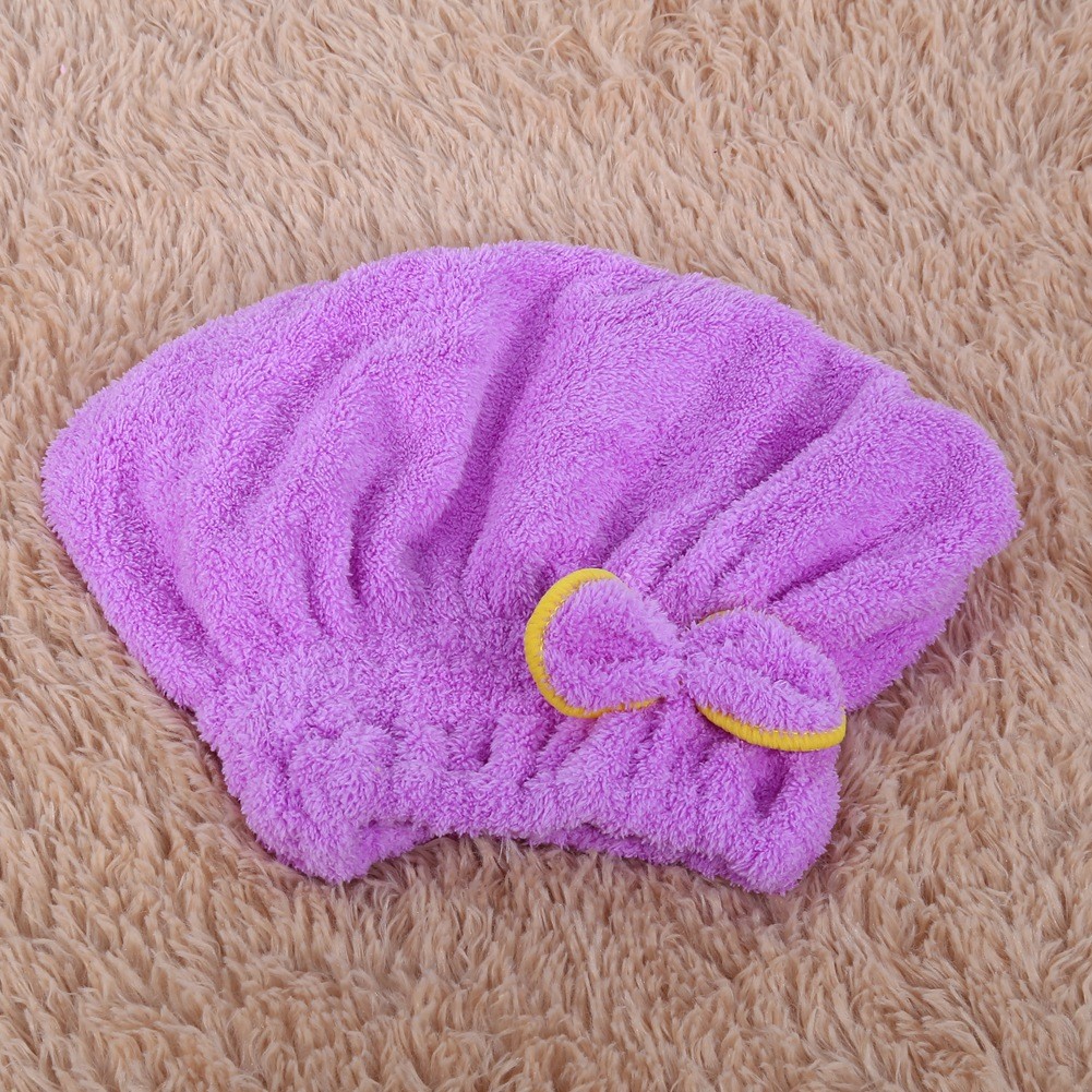 Purple)Lovely Soft Microfiber Tower Quick Dry Hair Bowknot Wrap Hat Drying T