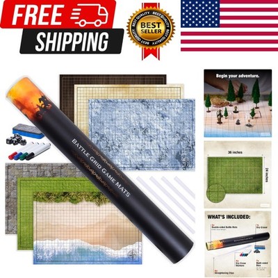 DND Starter Set | 3 X Double Sides 24x 36 Game Grid Mat | 6 Terrains Includes...