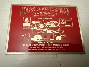 1993 5th Annual Mopars On Review Car Show Des Moines Iowa Auto Dash Plate