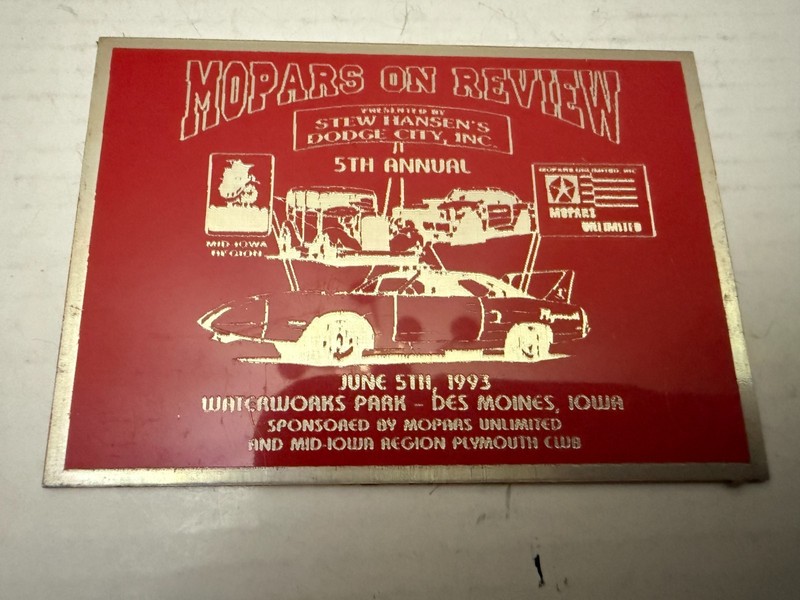 1993 5th Annual Mopars On Review Car Show Des Moines Iowa Auto Dash Plate