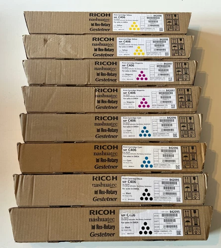 RICOH MP C406 TONER CARTRIDGES x8 842095 842096 842097 842098 - 2 Full Sets - Picture 1 of 10