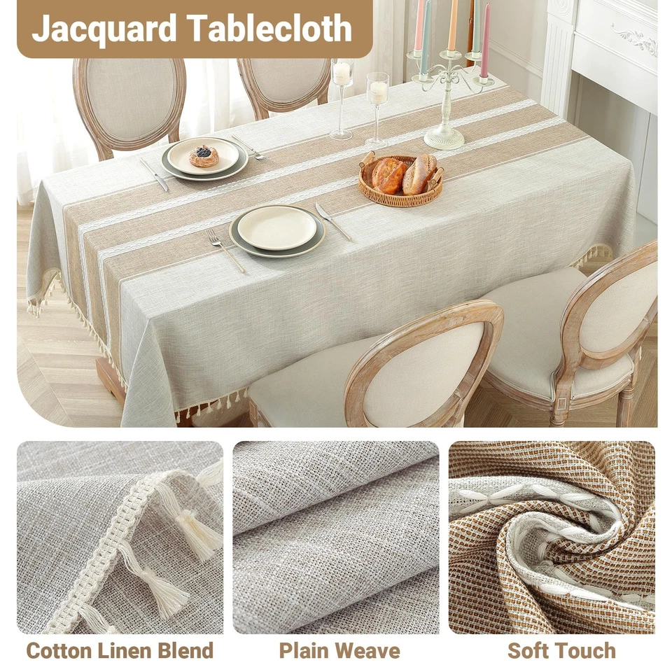 Cotton Linen Waterproof Tablecloth for Dining Table Rustic Farmhouse Kitchen ... - Image 3 of 4
