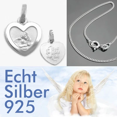 FACHHANDEL-DIREKT Taufe Herz Anhänger Baby Schutzengel Gott schütze Dich mit Kette Echt Silber 925