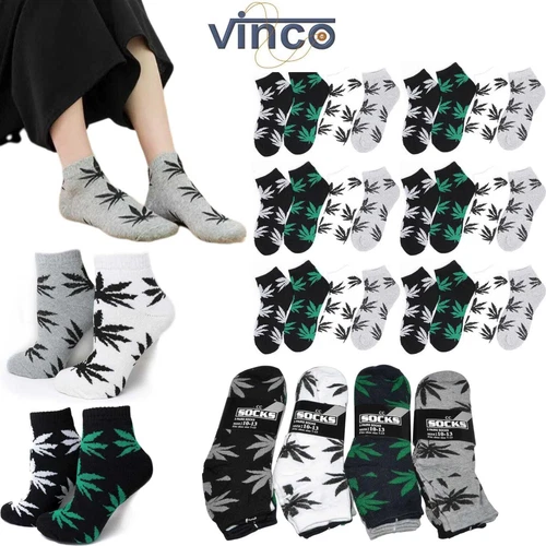 Wholesale Bulk Lots Mens Ankle Quarter Weed Leaf Cotton Socks Size 9-11 10-13
