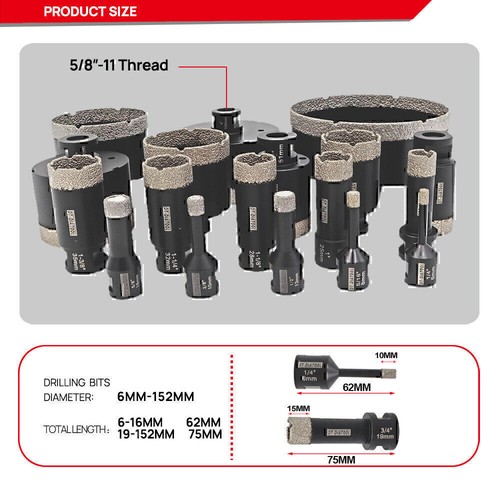 6"/152mm Vacuum Brazed Dry Diamond Drilling Bits Porcelain Tile Hole Saw Cutter - Picture 2 of 6