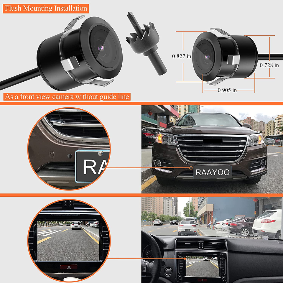 Backup Camera Flush Mount Metal Housing 170°Wide View Angle Rear/Side ...