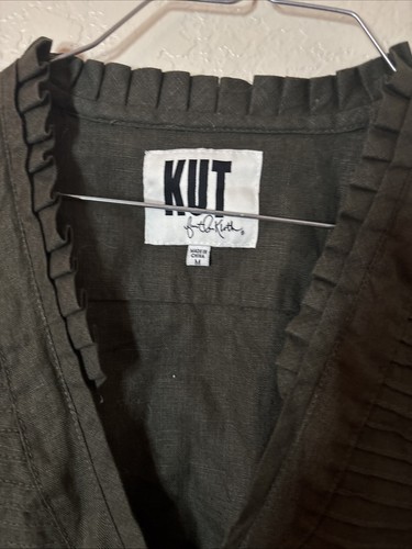 Medium Kut from the Kloth Women’s Military Jacket Green Utility Cargo Ruffle - Picture 3 of 7