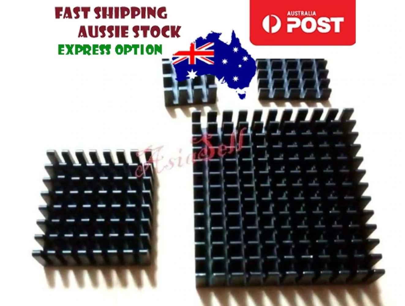 2x Heatsink 50x50x11 40x40x11mm 25x25x10mm 19x19x5mm 14x14x8mm Black
