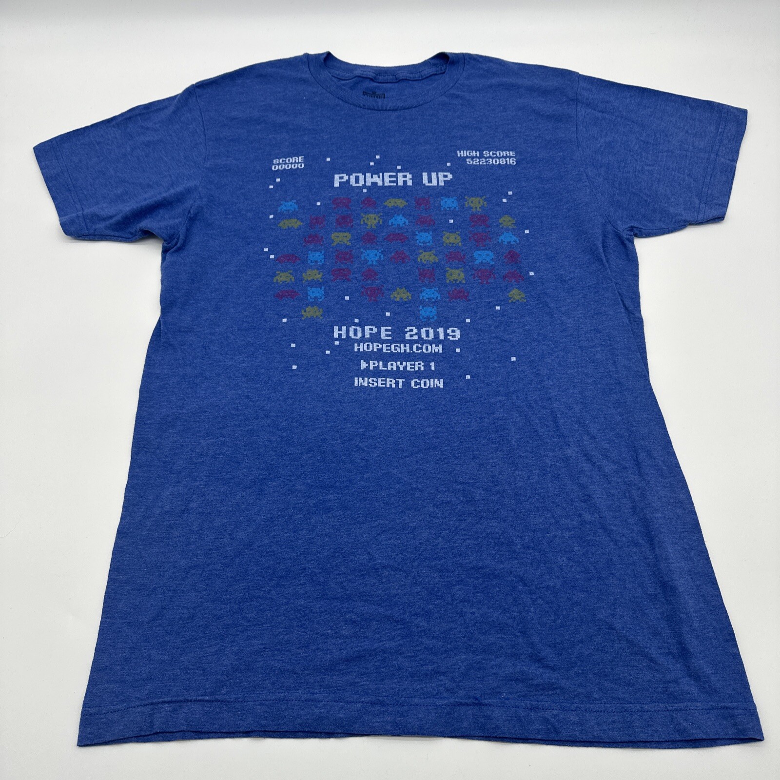 Pac Man Cool Power Up Graphic Print T Shirt for Men Medium Blue  
