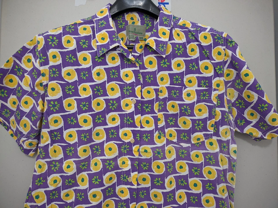 Top Royal Robbins Mujer Medio Púrpura Manga Corta Botón Floral Tejido Geométrico Foto 4 de 4